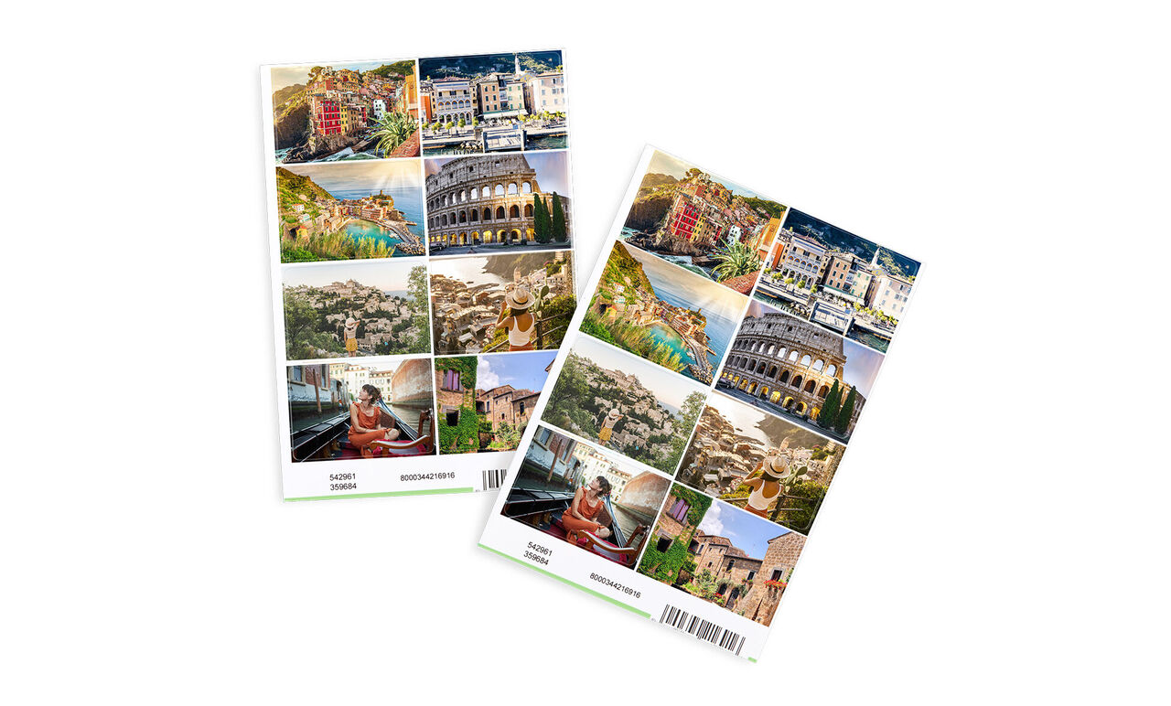 Deux albums photo CEWE créatifs avec des photos colorées de moments de vacances.