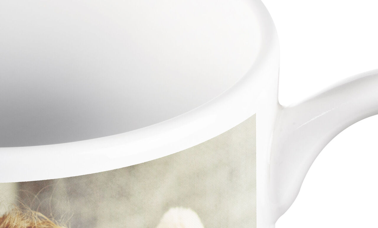 Tasse avec photo d'un chien souriant et d'une personne partageant des moments d'amour.