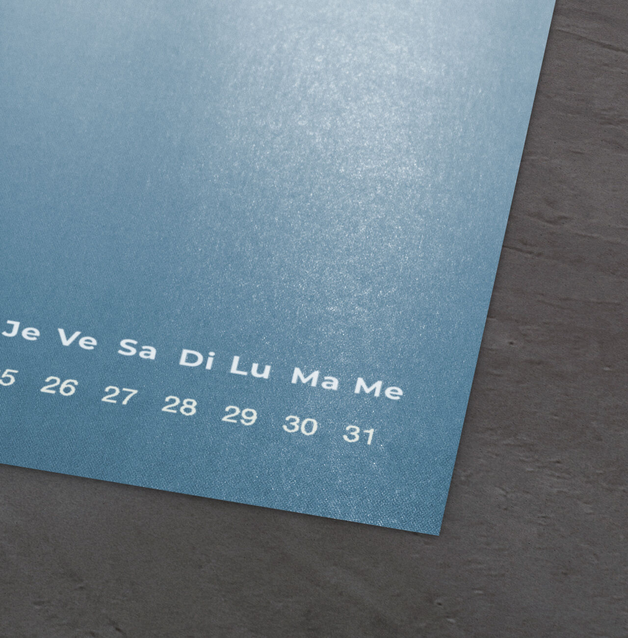Page de calendrier bleue avec les jours et numéros