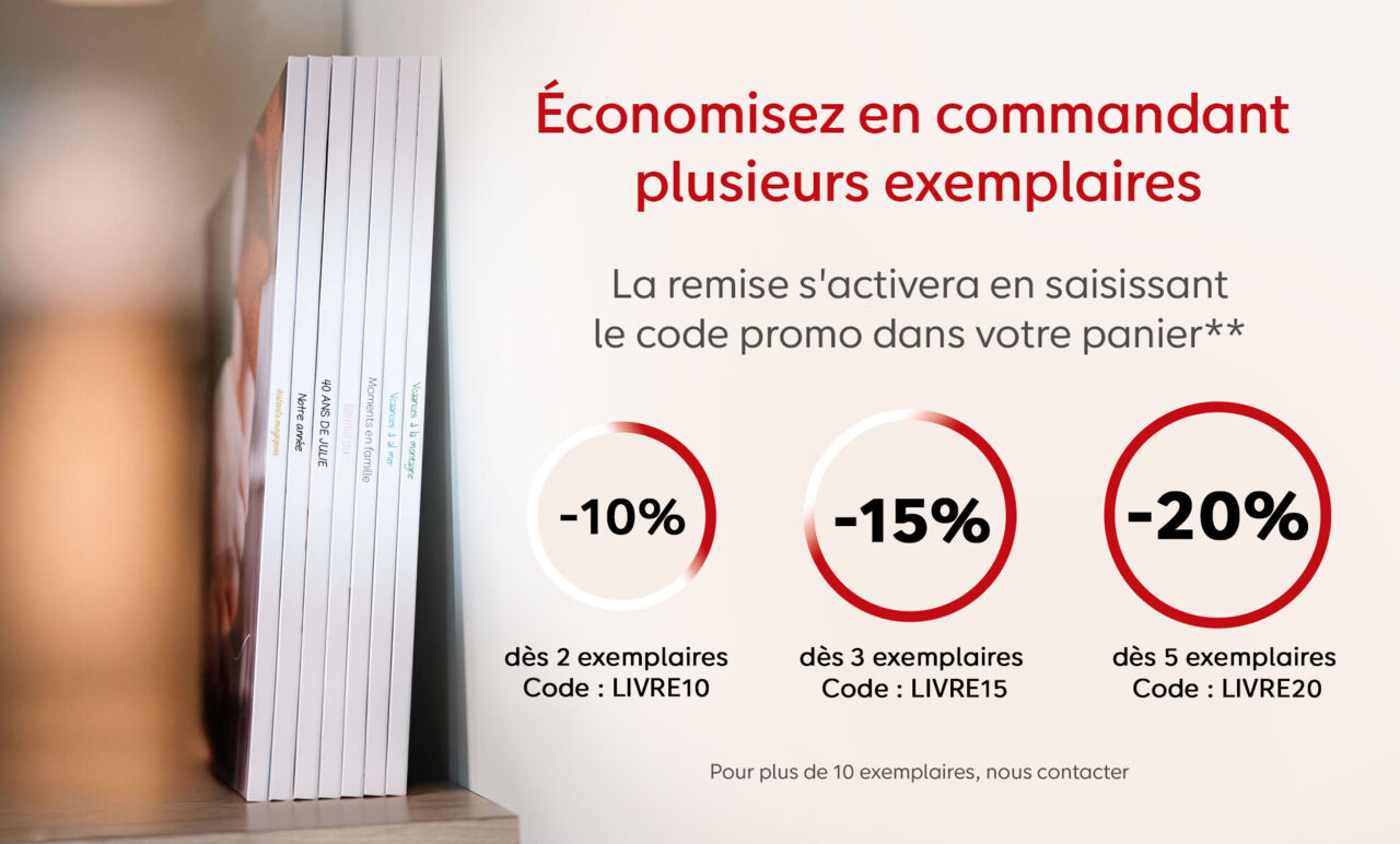 Economisez en commandant plusieurs livres photo à partir de 2 exemplaires (tarifs dégressifs appliqués automatiquement dans le panier)