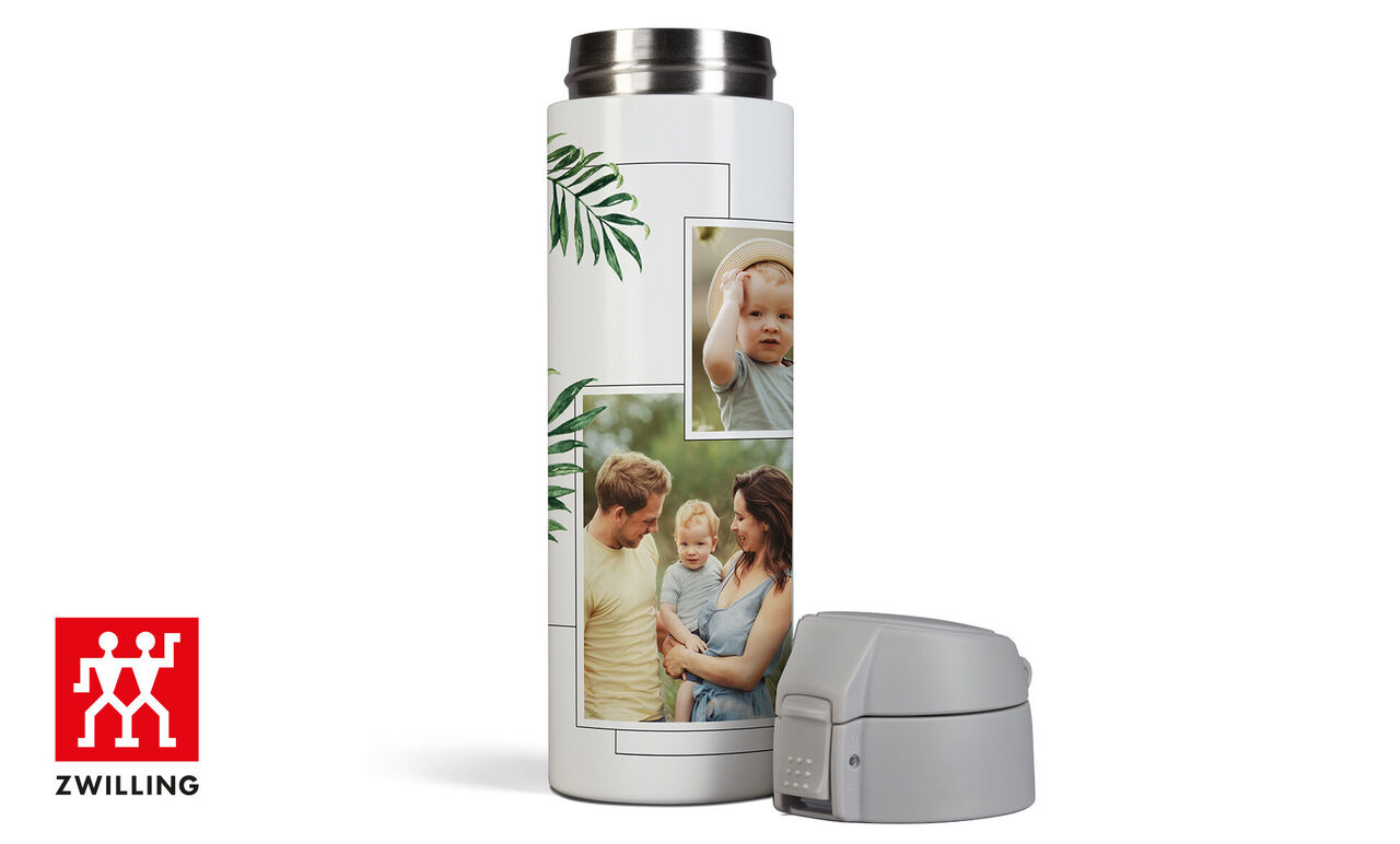 Une tasse personnalisée de ZWILLING montre des gens heureux dans la nature.