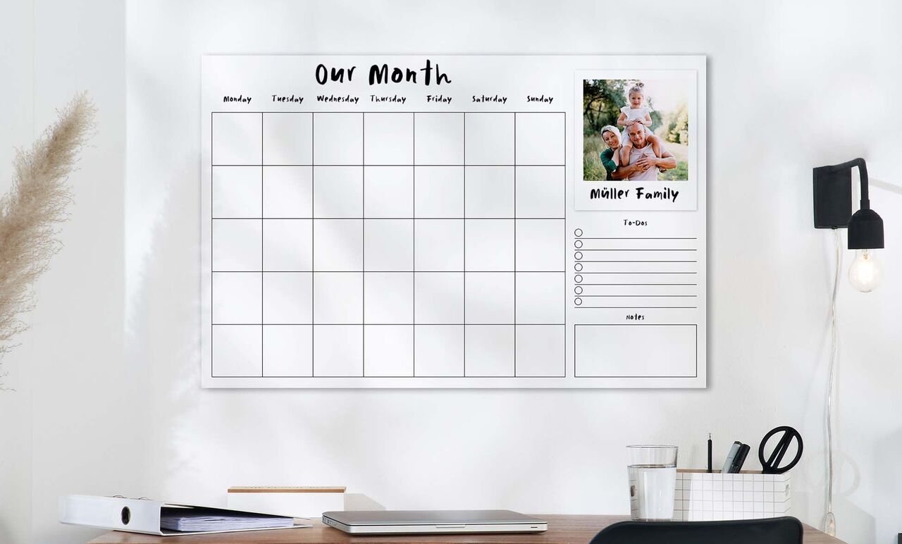 Un calendrier créatif avec place pour des photos de famille et des notes personnelles