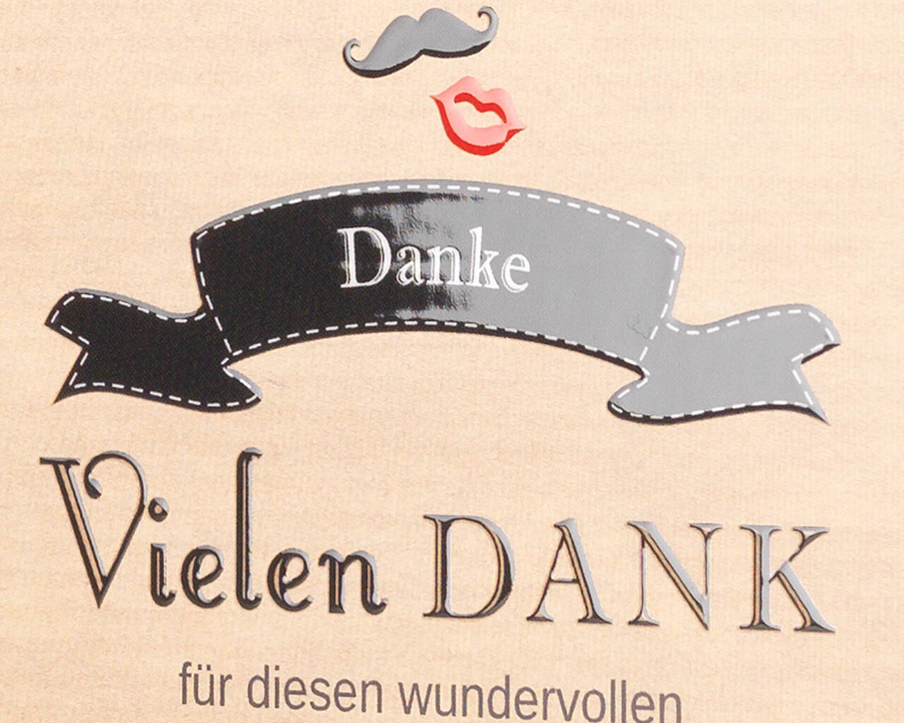 Superbe panneau de remerciements avec l'inscription 'Vielen DANK' et un graphique d'impression de lèvres.