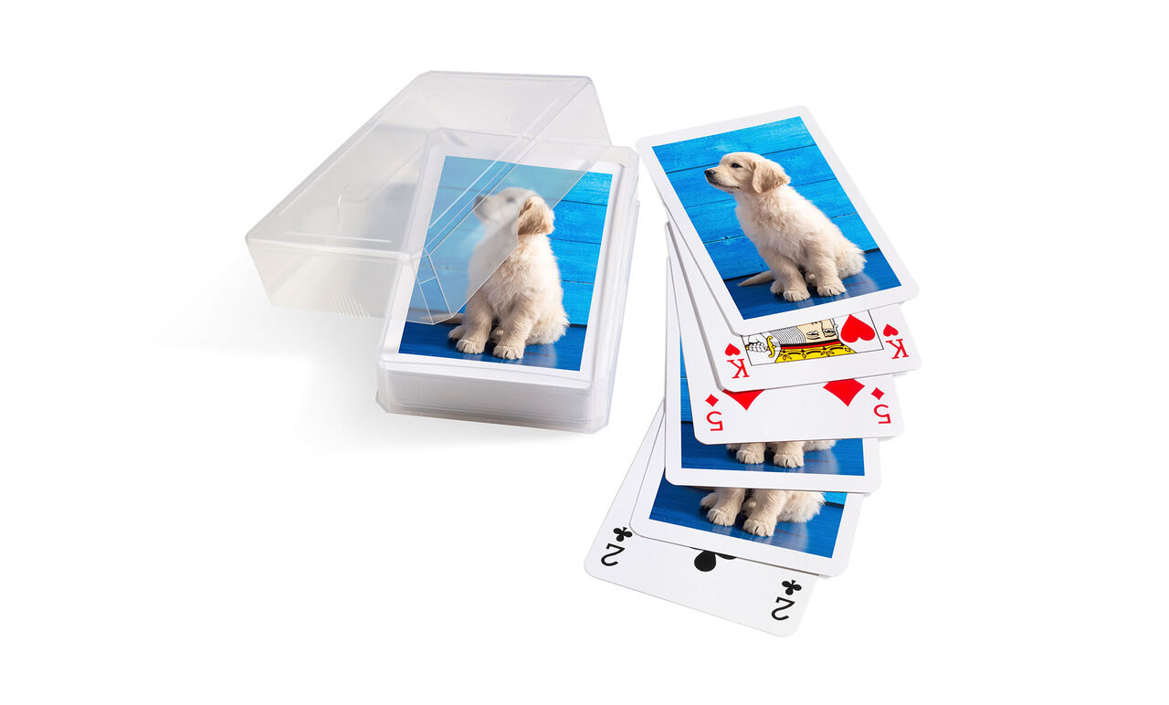 Un ensemble de cartes à jouer charmant avec un chien sur les cartes