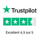 Évaluation Trustpilot avec 4,5 sur 5 étoiles pour une excellente qualité