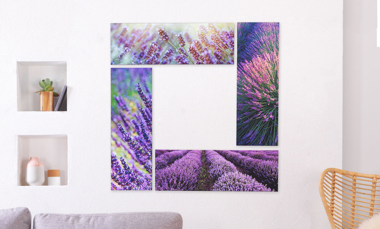 Magnifique décoration murale avec motifs de lavande de différentes formes