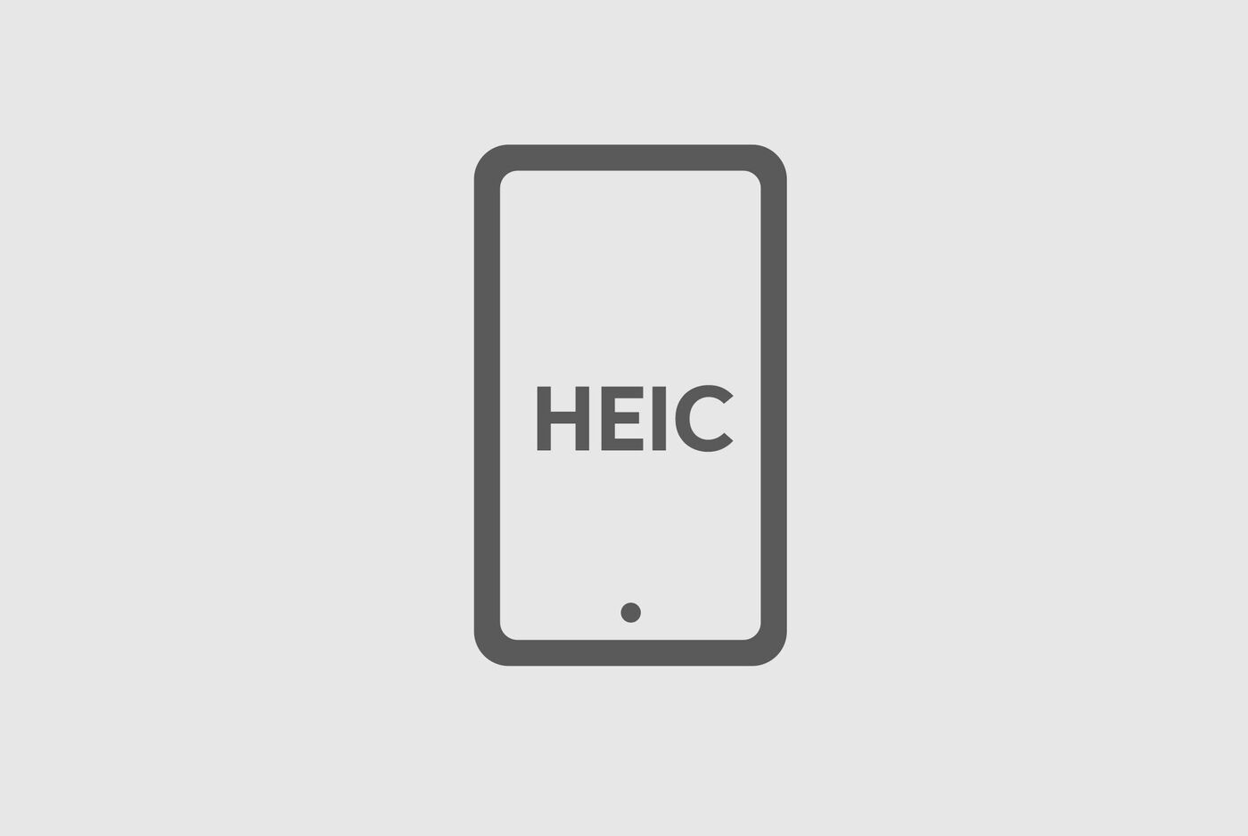 Image symbolique d'un smartphone avec le mot HEIC, indiquant une technique de format de fichier.