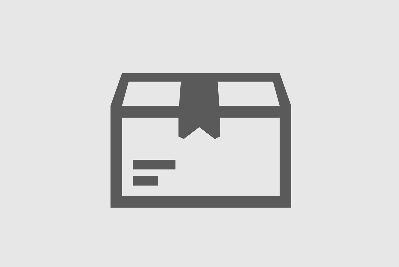 Une boîte grise avec un couvercle et un ruban découpé, symbolisant un cadeau.