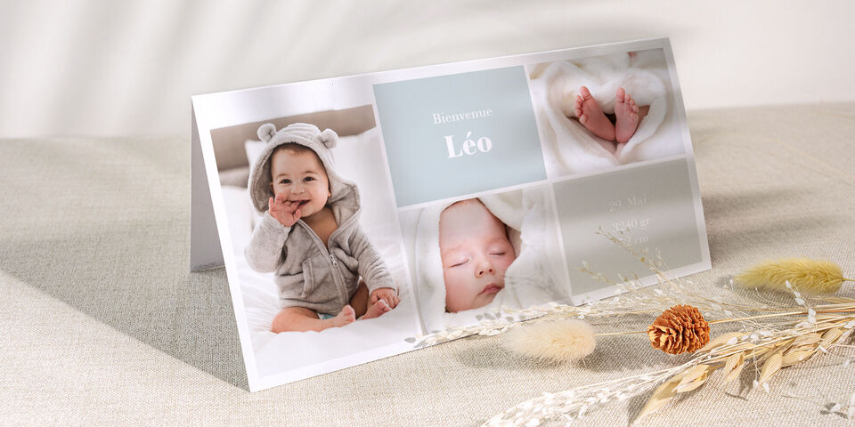 Un livre photo adorable avec des images d'un bébé dans différentes poses.