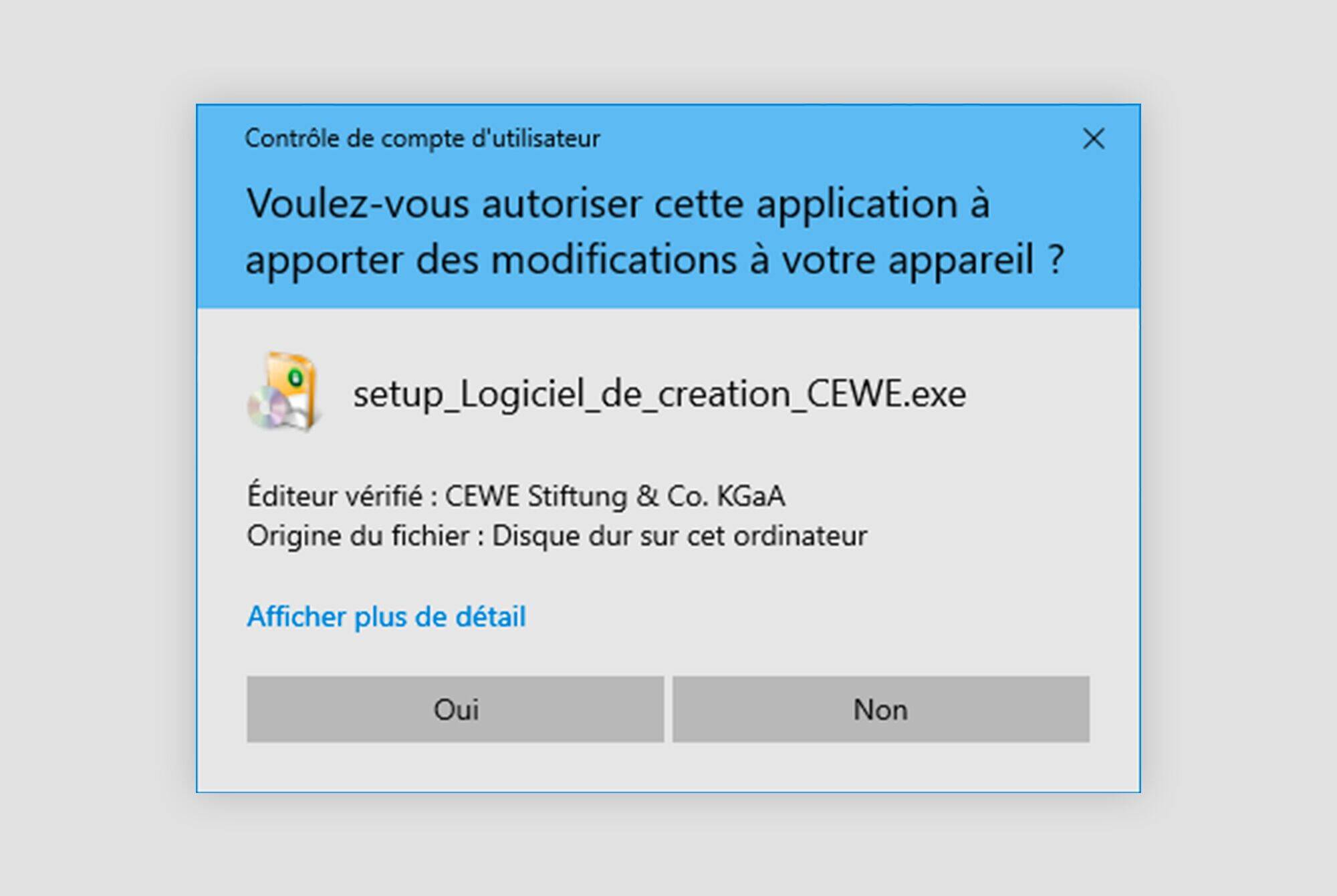 Dialogue de sécurité pour confirmer un changement dans l'application CEWE sur l'ordinateur